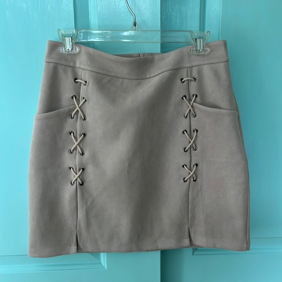 Suede-like Lace-Up Mini Skirt with Front Slits - Picture 1 of 3